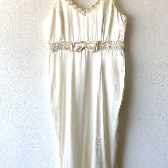 Vintage Cream Slip Dress Evening Gown Wedding Dress Party Gown Formal Dress L - Picture 8 of 12